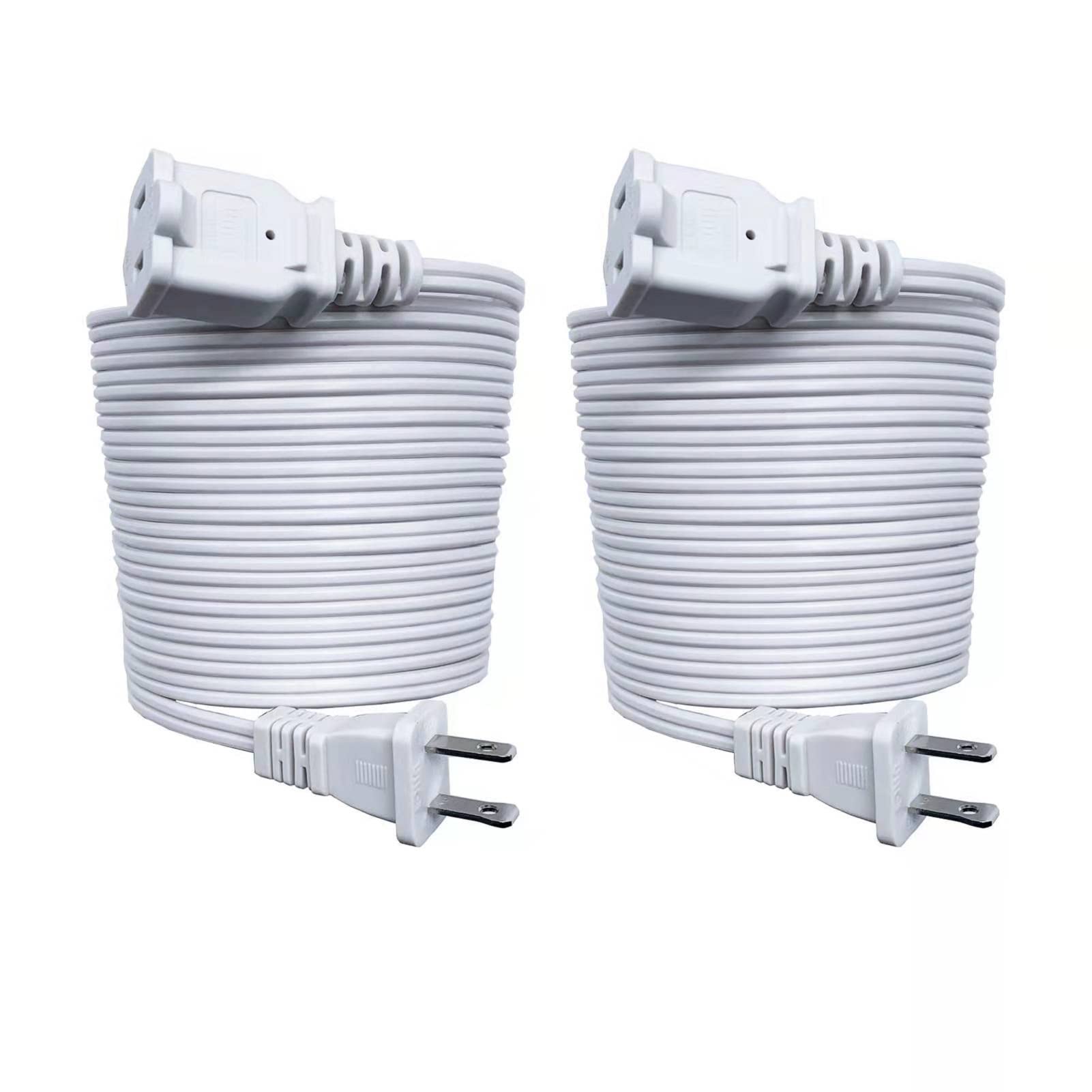 15 Ft Extension Cord Indoor Us Power 2 Prong Extension Cords, Nema 1 15P Male To Nema 1 15R Female White 2 Pack 18 Awg 15 Foot