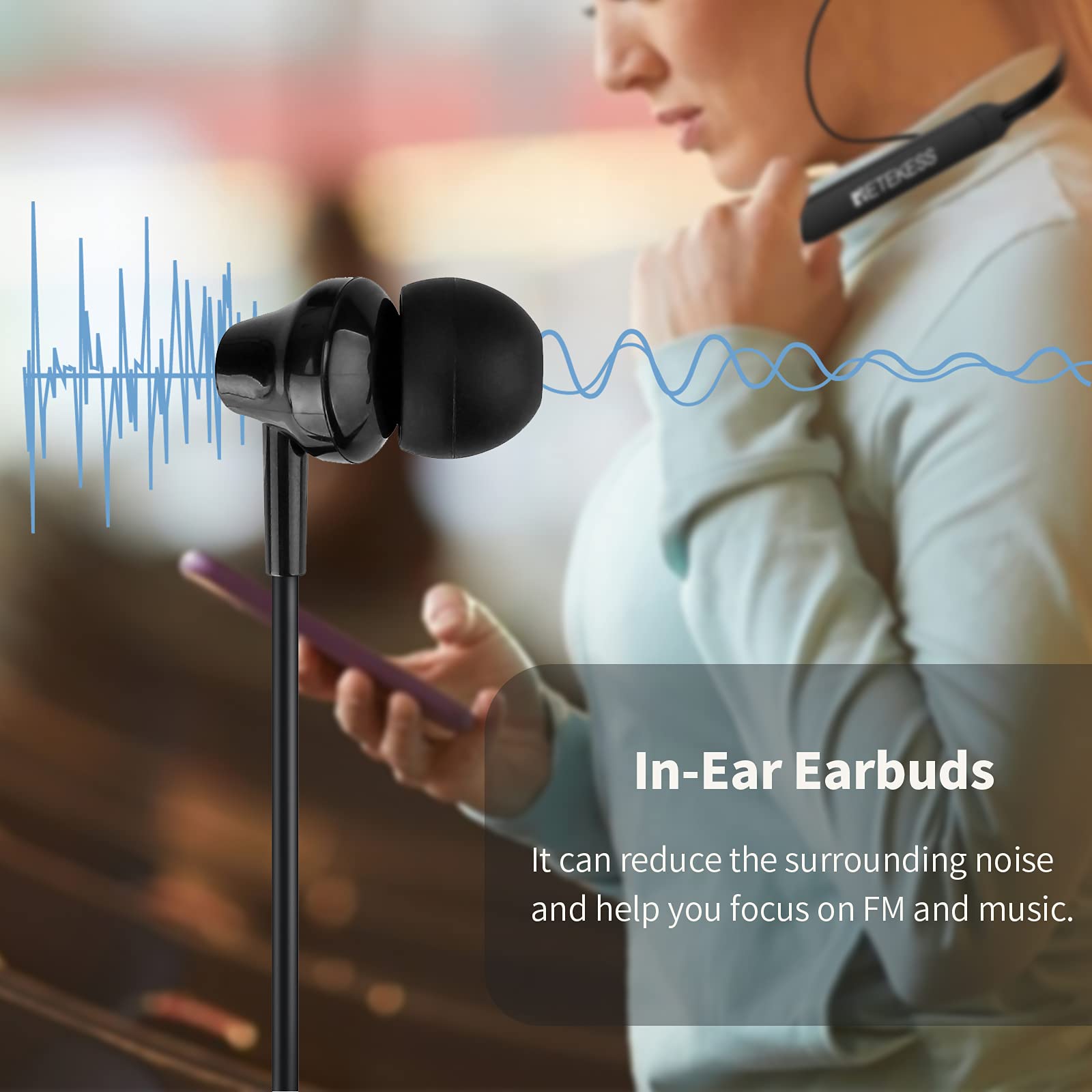 Retekess Tr108 Fm Radio Headphones, Radio Headset With Wireless, Support Fm Stereo, Wireless Call, Rechargeable Battery And Digital Display, Suit For Walking (Neckband)