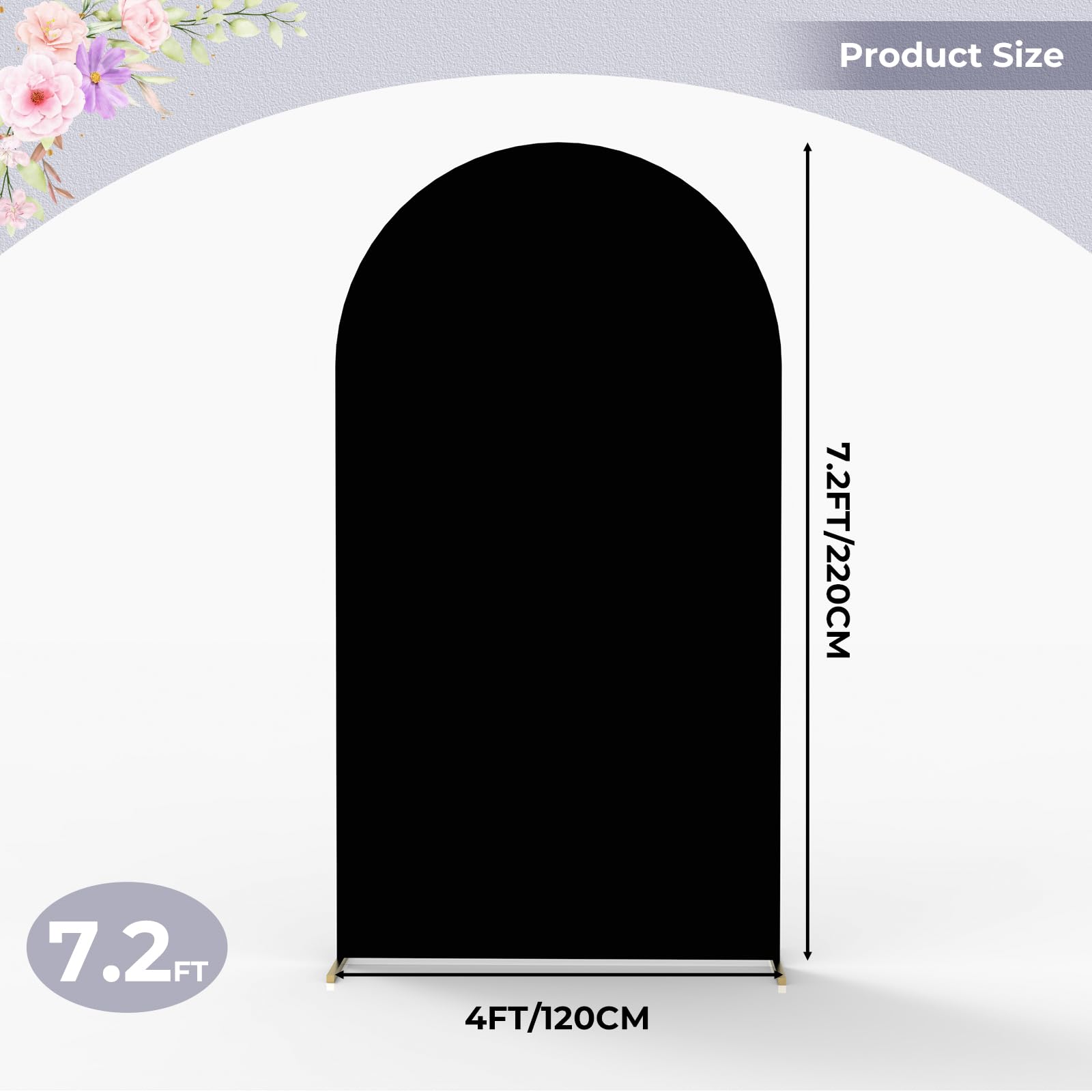 Babenest 7.2Ft Black Wedding Arch Cover, Spandex Fitted Arch Backdrop Cover For Photography, Round Top Chiara Stand Cover For Pa