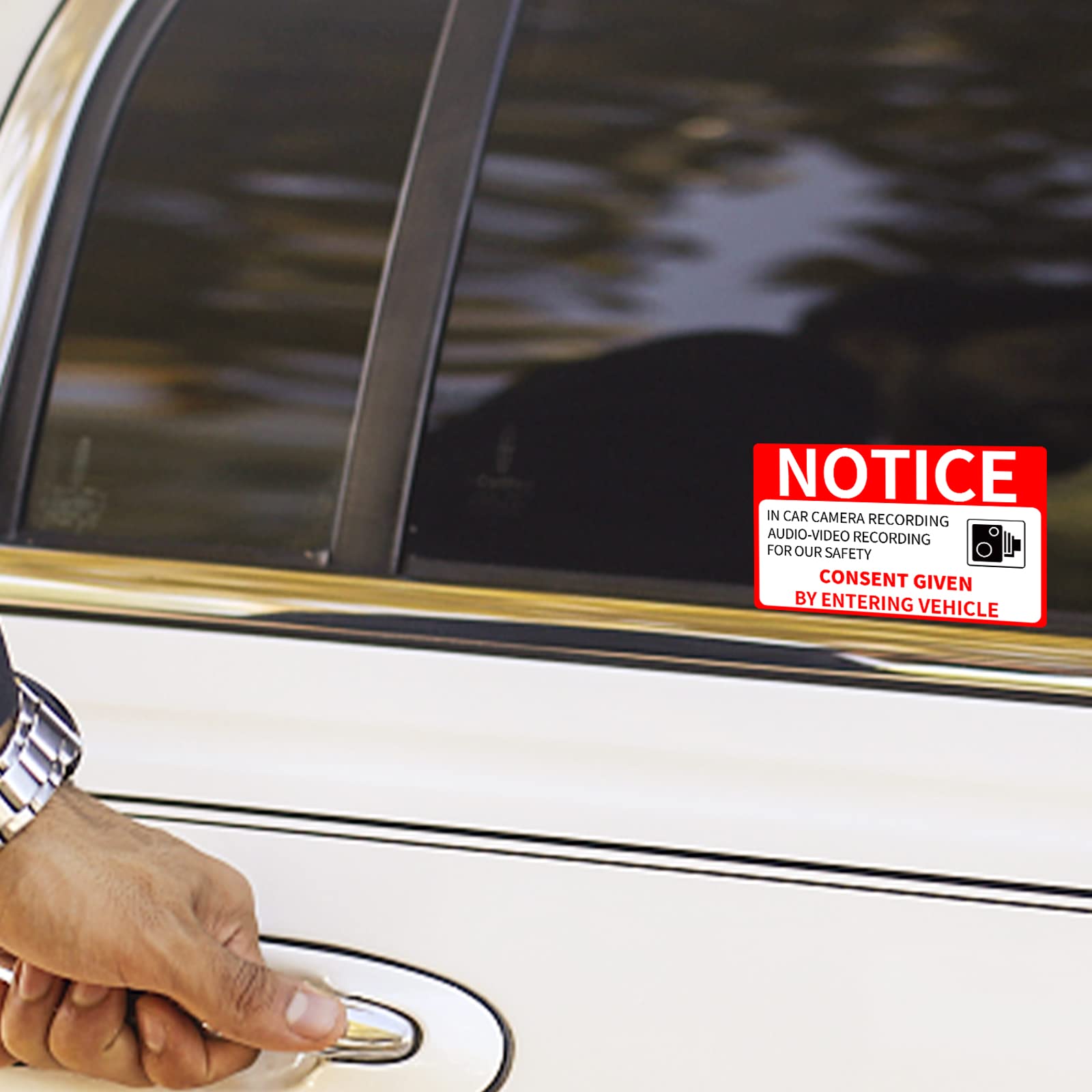 In Car Camera Recording Sign Double Sided 5'' X 3'' Audio Video Recording For Our Safety Consent Given By Entering Vehicle Windo