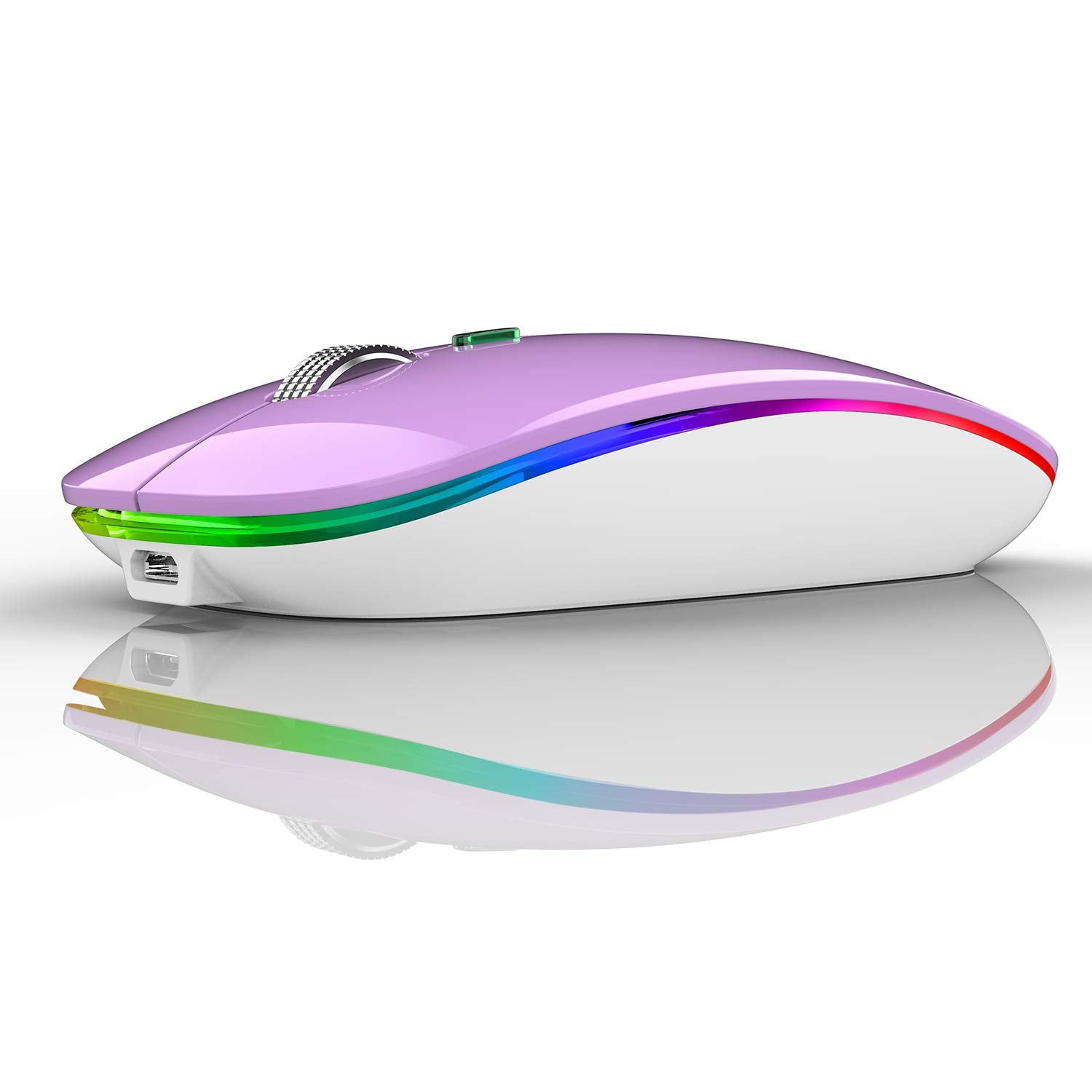 Tenmos Wireless Bluetooth Mouse, Led Slim (Bluetooth 5.1 + Usb) 2.4Ghz Rechargeable Silent Bluetooth Wireless Mouse With Type C Adapter For Laptop/Macbook/Ipad Os 13 And Above (Purple)