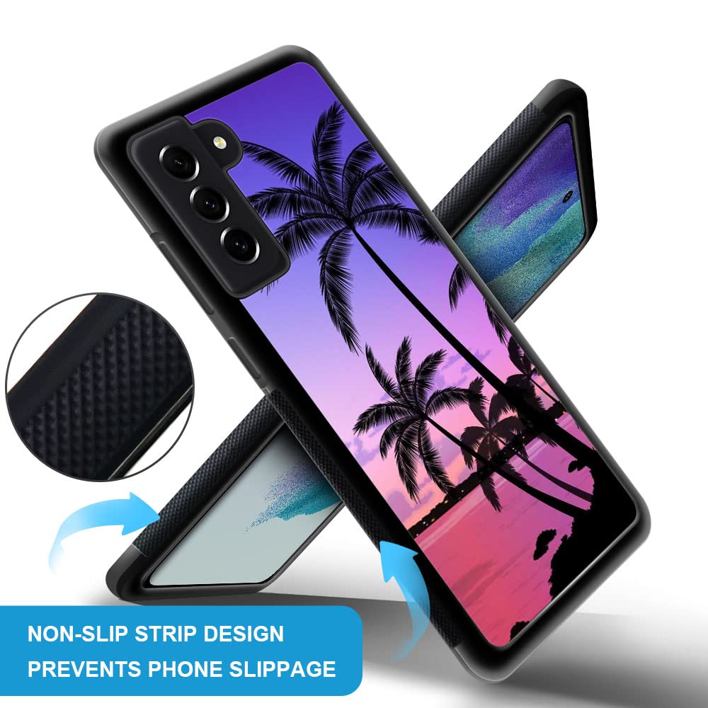 ZHEGAILIAN Samsung Galaxy S23 Phone Case Shockproof Non-Slip TPU PC Colorful Sunset Palm Leaf 6.1 inch