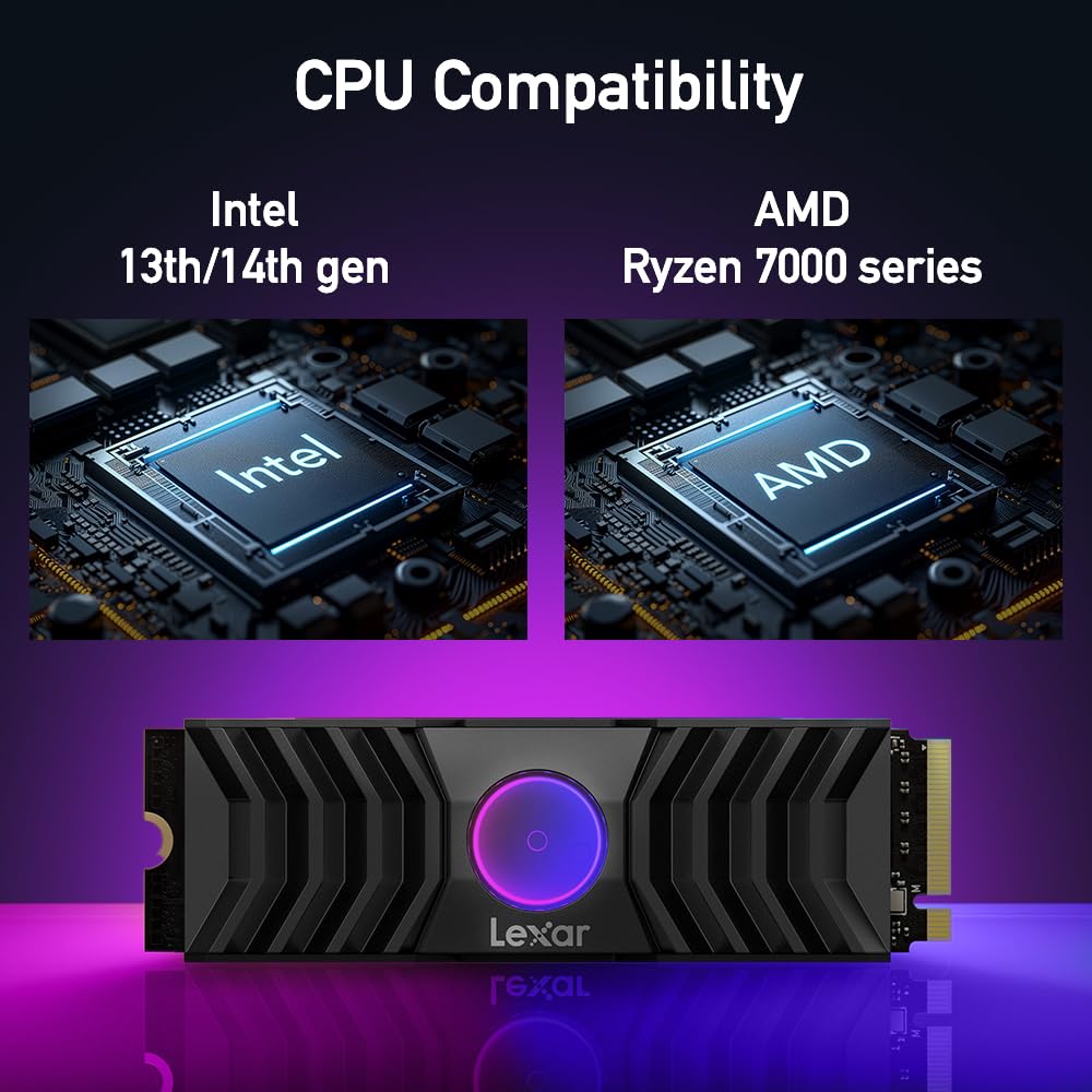 Lexar 2Tb Nm1090 W/Heatsink Ssd Pcie Gen5X4 Nvme M.2 2280 Internal Solid State Drive, Up To 12,000/11,000 Mb/S Read/Write, Gamin