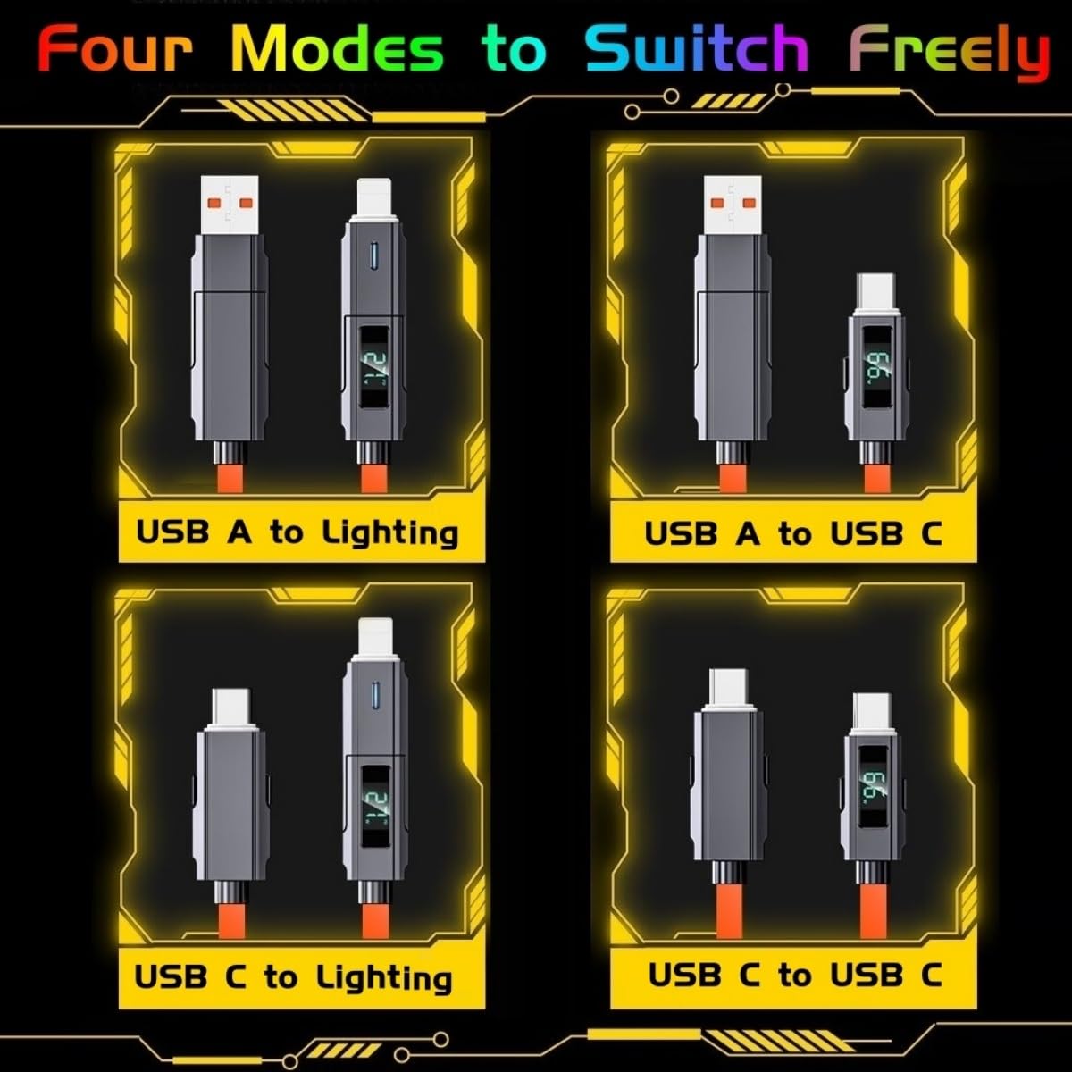 Usb C To C Cable 5Ft Chubby Silicone 4 In 1 Usb C Charging Cable With Led Display And Eva Case Usb C To Multi Charger Cable & Da