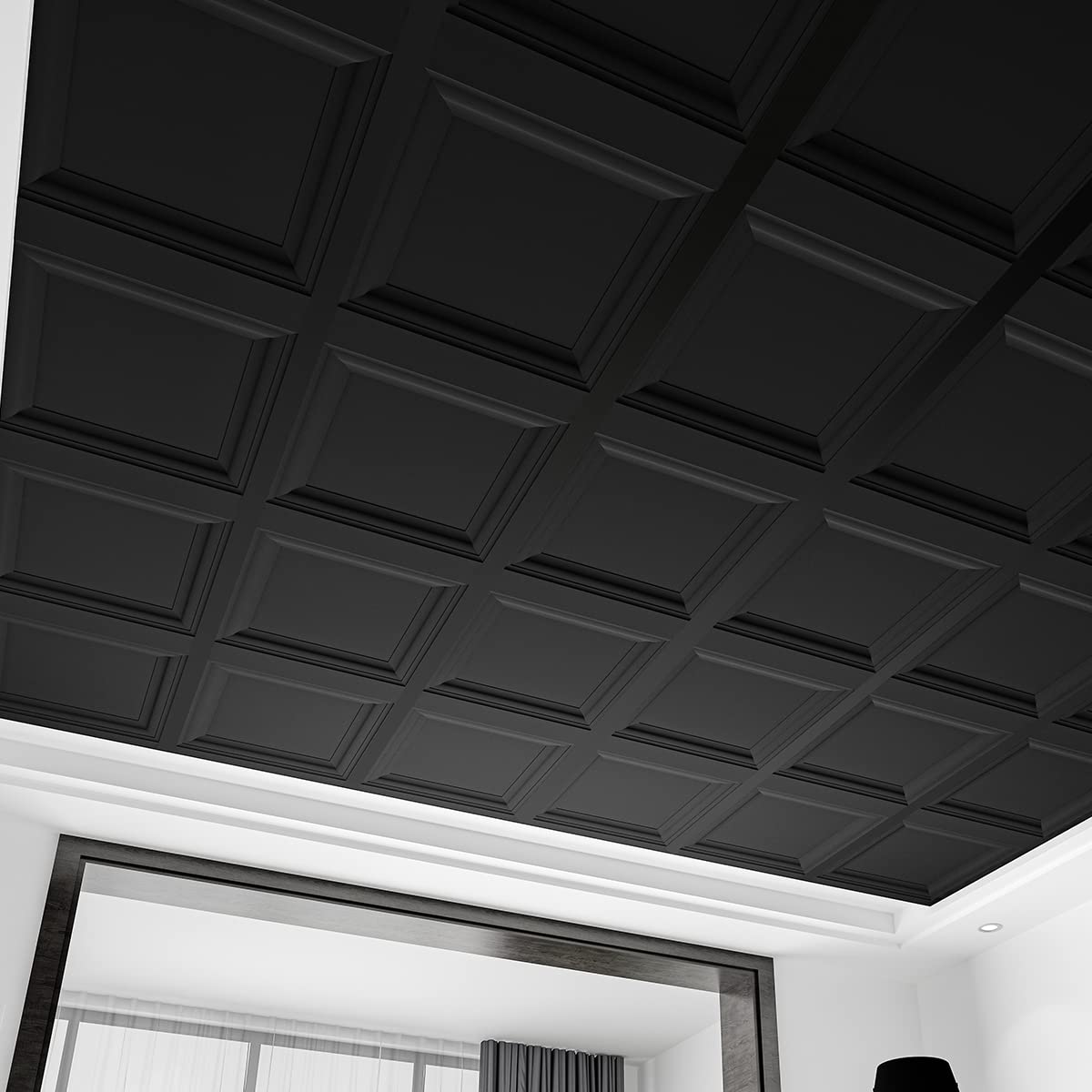 Art3D 12 Pack Square Black Drop Ceiling Tile 2Ft X 2Ft, Pvc Ceiling Panel 24 X 24In.
