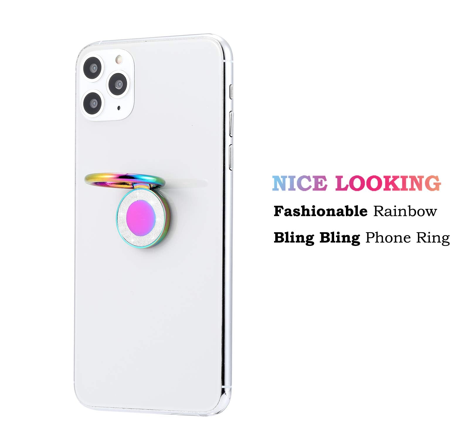 Lenoup Rainbow Glitter Bling Bling Phone Ring Holder,Iridescent Sparkle Phone Ring Kickstand,Cell Phone Finger Ring Grip For Alm