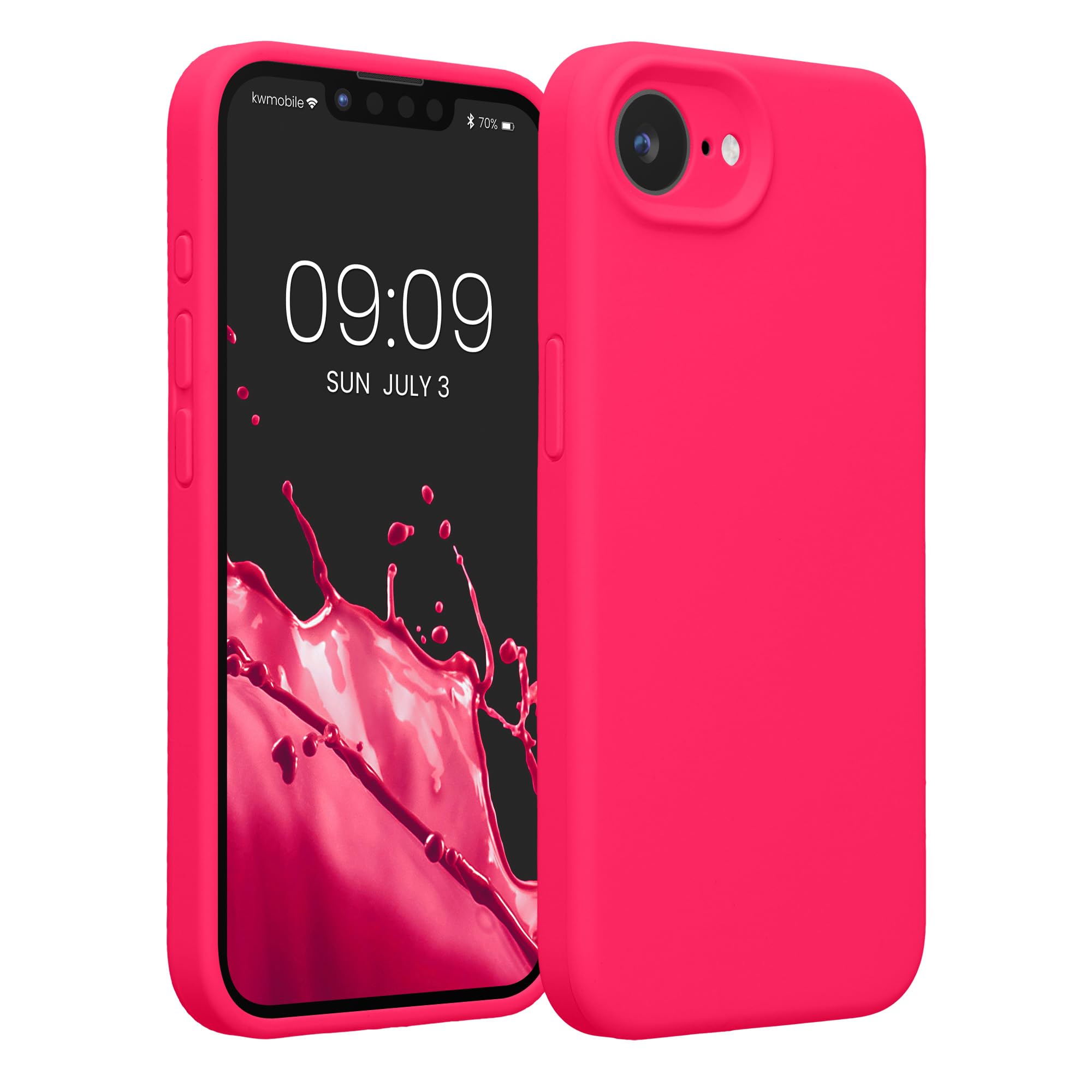 kwmobile Case Compatible with Apple iPhone 17e / iPhone 16e Case - Slim TPU Silicone Phone Cover - Soft Touch Finish - Neon Pink