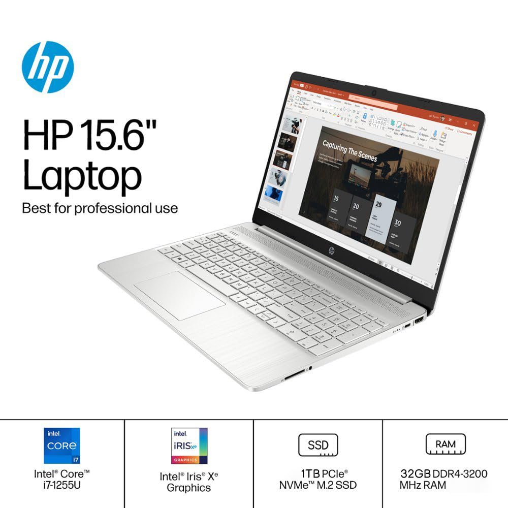 Hp Touchscreen Laptop For Business Student, 15.6'' Fhd, Intel I7-1255U, 32 Gb Ram, 1 Tb Ssd, Webcam, Long Battery Life, Hdmi, Wi