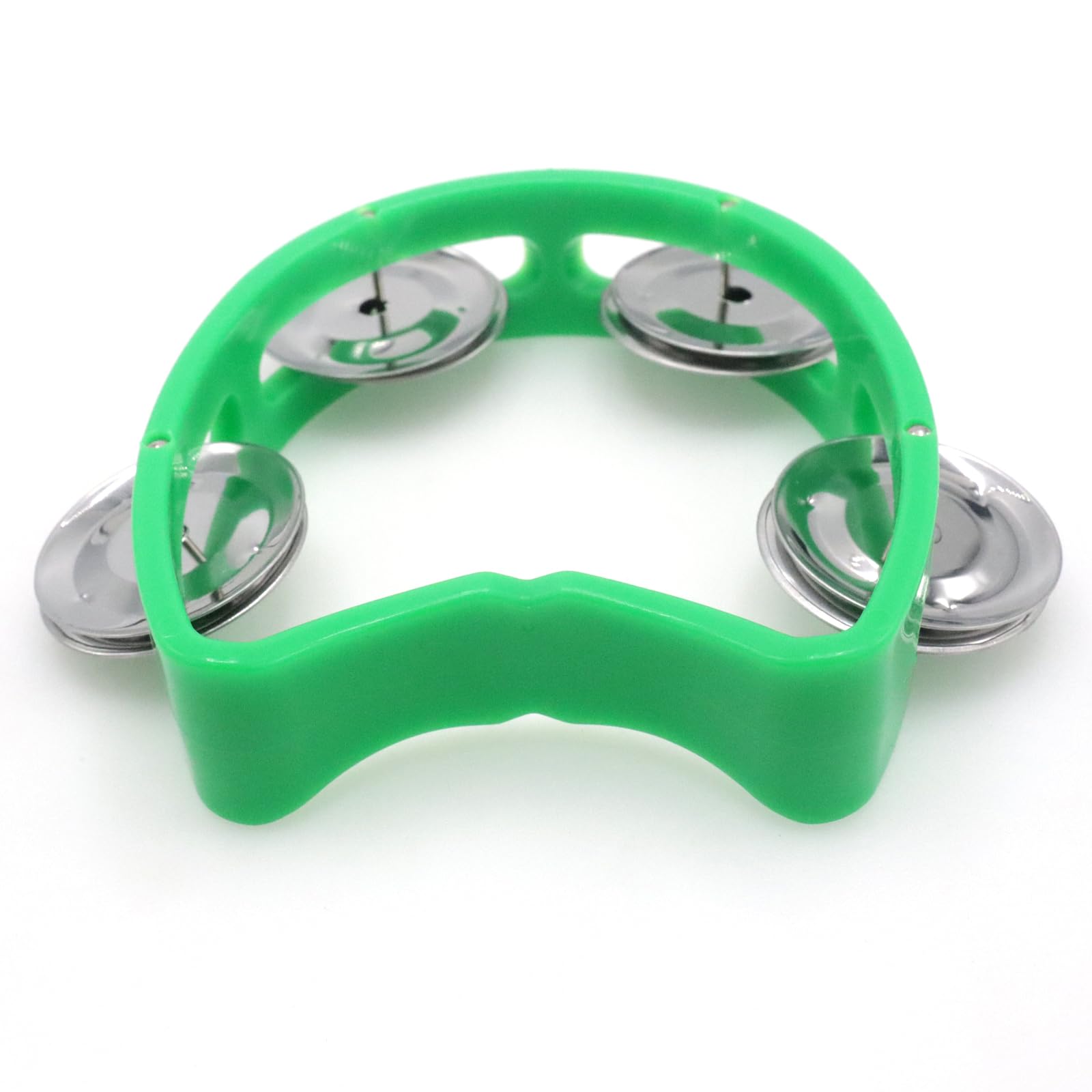 Cheerock Pack Of 2 Plastic Percussion Handheld Tambourines With 4 Jingle Bells, Green Mini Hand Bell Percussion, Musical Rhythm