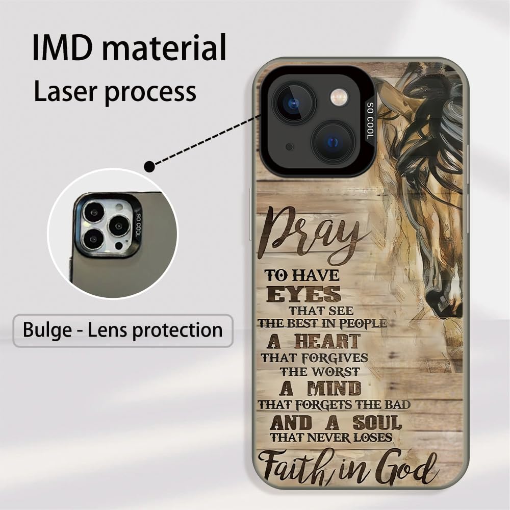 Wesbdn Horse Wood Grain Phone Case Compatible With Iphone 15 - Faith In God - Non-Drop Cover - Shockproof Protective Case