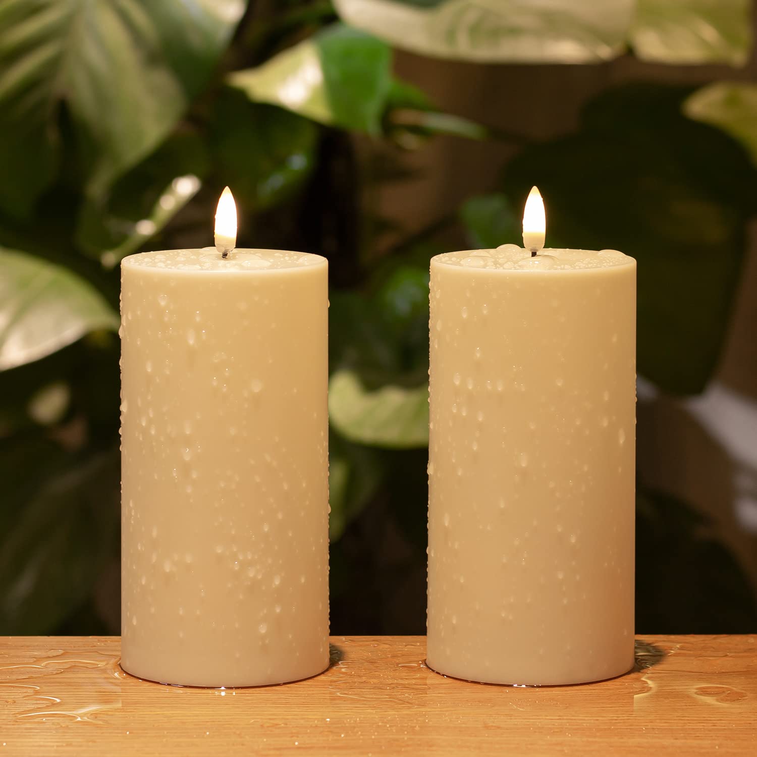 Angelloong Outdoor Flickering Flameless Candles With Timer, Waterproof Battery Operated Candles Set Of 2, Electric Led Candles F