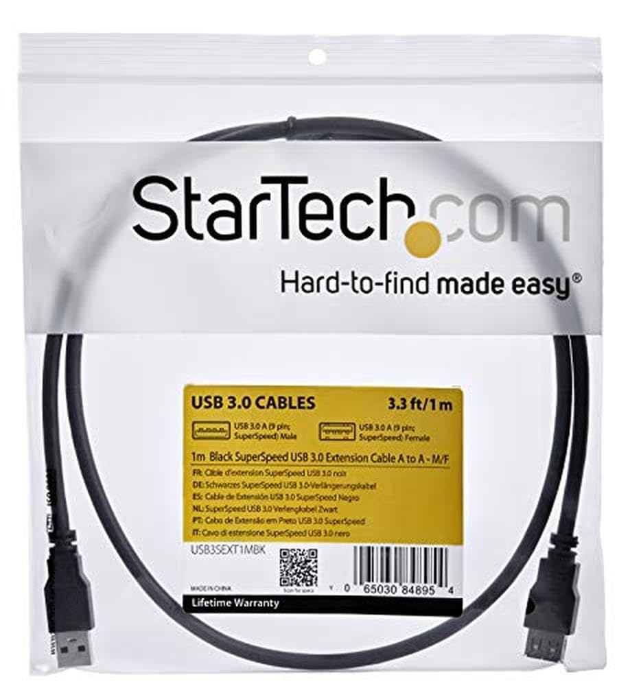 Startech.Com 1M Black Superspeed Usb 3.0 Extension Cable A To A   Male To Female Usb 3 Extension Cable Cord 1 M (Usb3Sext1Mbk)