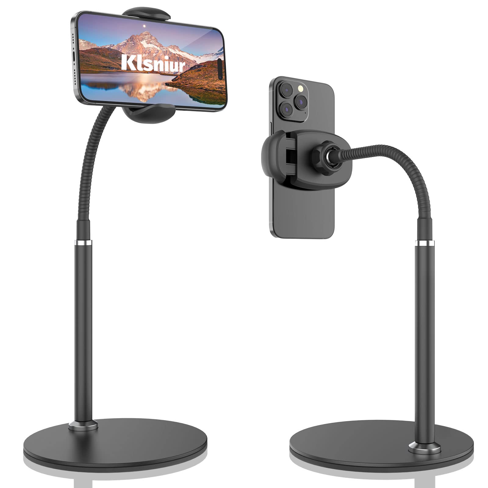 Cell Phone Stand, Adjustable Height & Angle Gooseneck Stand For Desk Flexible Arm Universal Holder, Aluminum Alloy Desktop Recor