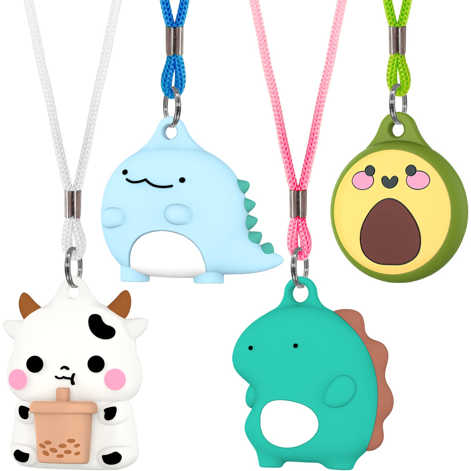 Air Tag Necklace With Adjustable Length, Cute Cartoon Airtags 4 Pack Holder Soft Silicone Skin Friendly Apple Airtags Case For K