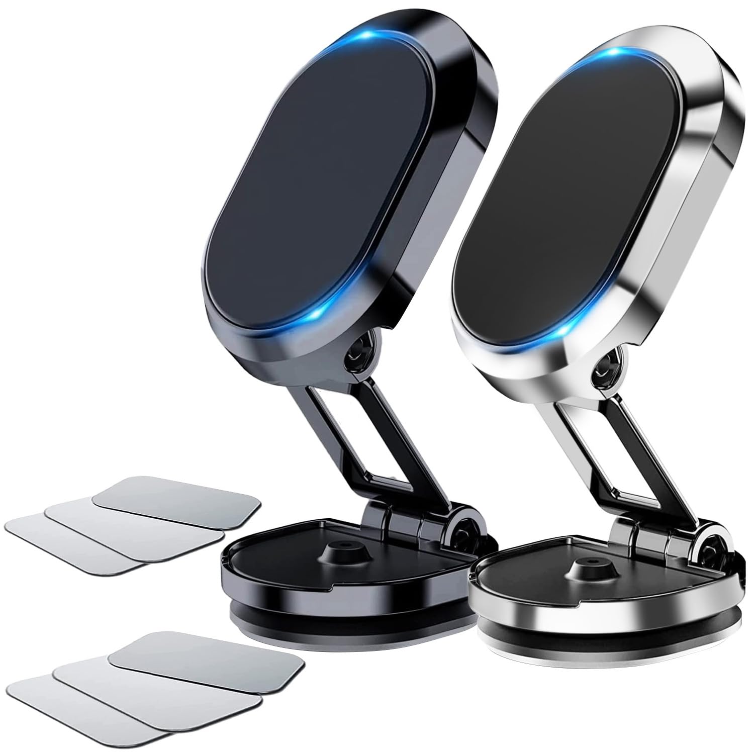 2 Pack Alloy Folding Magnetic Car Phone Holder,360 Rotation Magnetic Cell Phone Holder For Car [Super Strong Magnet] Bracket Mag