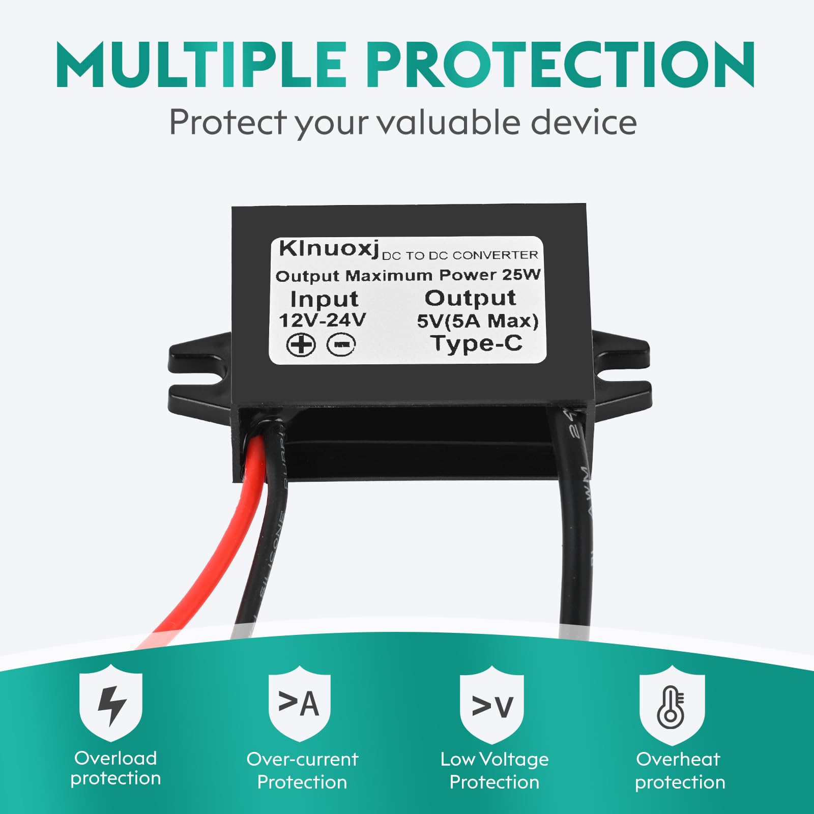 Klnuoxj Dc 12V/24V To 5V Usb C Step Down Converter Type C Interface 5A 25W Waterproof Buck Module Power Adapter Compatible With