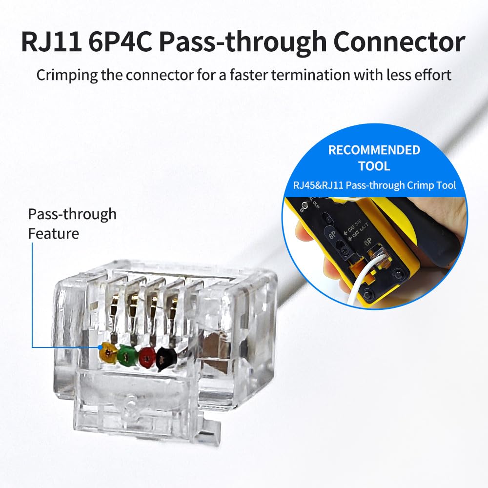 Xanham Rj11 6P4C Pass Through Connectors(100 Pieces Pack) Telephone Line Cable Wire Male Plug, Av00503