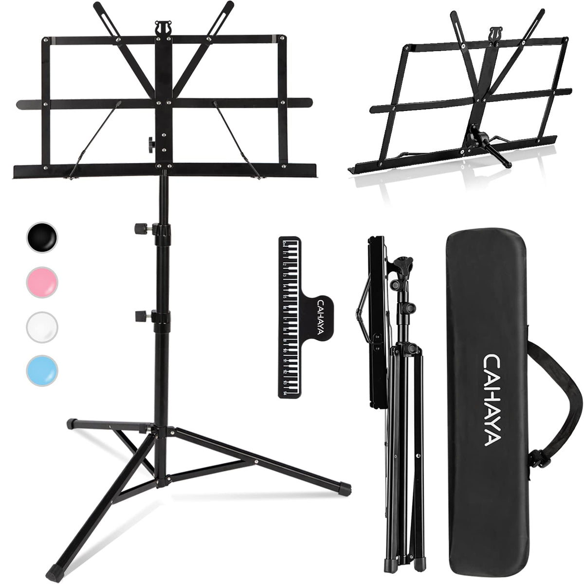 Cahaya 2 In 1 Dual Use Extra Stable Reinforced Folding Sheet Music Stand & Desktop Book Stand Lightweight Portable Adjustable Wi
