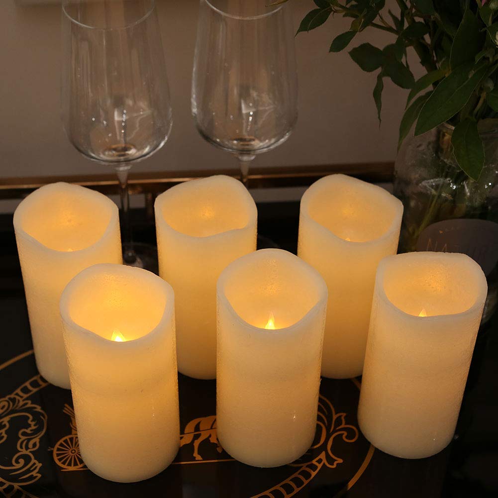 H-Blossom Flickering Flameless Candles Battery Operated Real Wax Pillar Candles Led Candles With Cycling 5H Timer Pack Of 6 (3 X