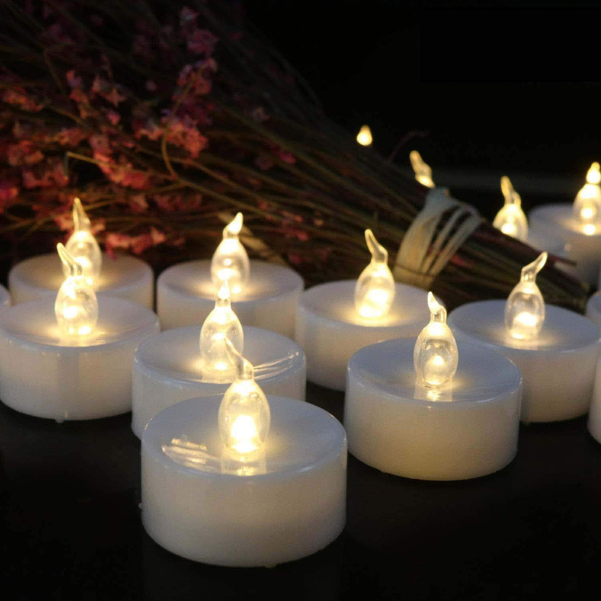 Tappovaly Battery Operated Led Tea Lights:50 Pack Flameless Votive Candles Lamp Realistic And Bright Flickering Long Lasting 200