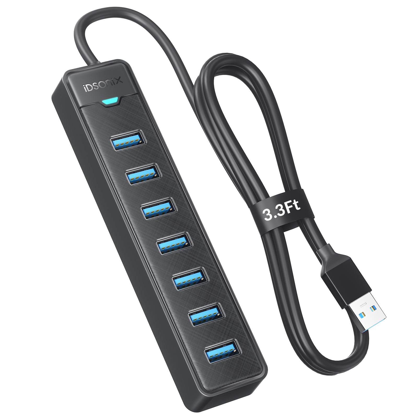 Idsonix 7 Ports Usb Hub 3.0 [3.3Ft] Usb Expander Hub 5Gbps Usb Splitter Multiport Adapter, Usb Hub Long Cable For Pc, Laptop, Flash Drive, Mobile Hdd, Windows/Xps, 1M