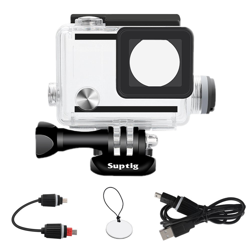 Suptig Housing Rechargeable Waterproof Housing For Gopro Hero 4 Hero 3+ Hero 3 Outside Action Camera For Underwater Charge Use  