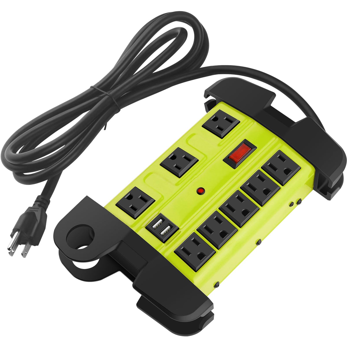 Heavy Duty Power Strip With Usb, Workshop 8 Outlet Surge Protector 2700 Joules, Green Industrial Metal 15Amp Power Strip, 6 Ft E