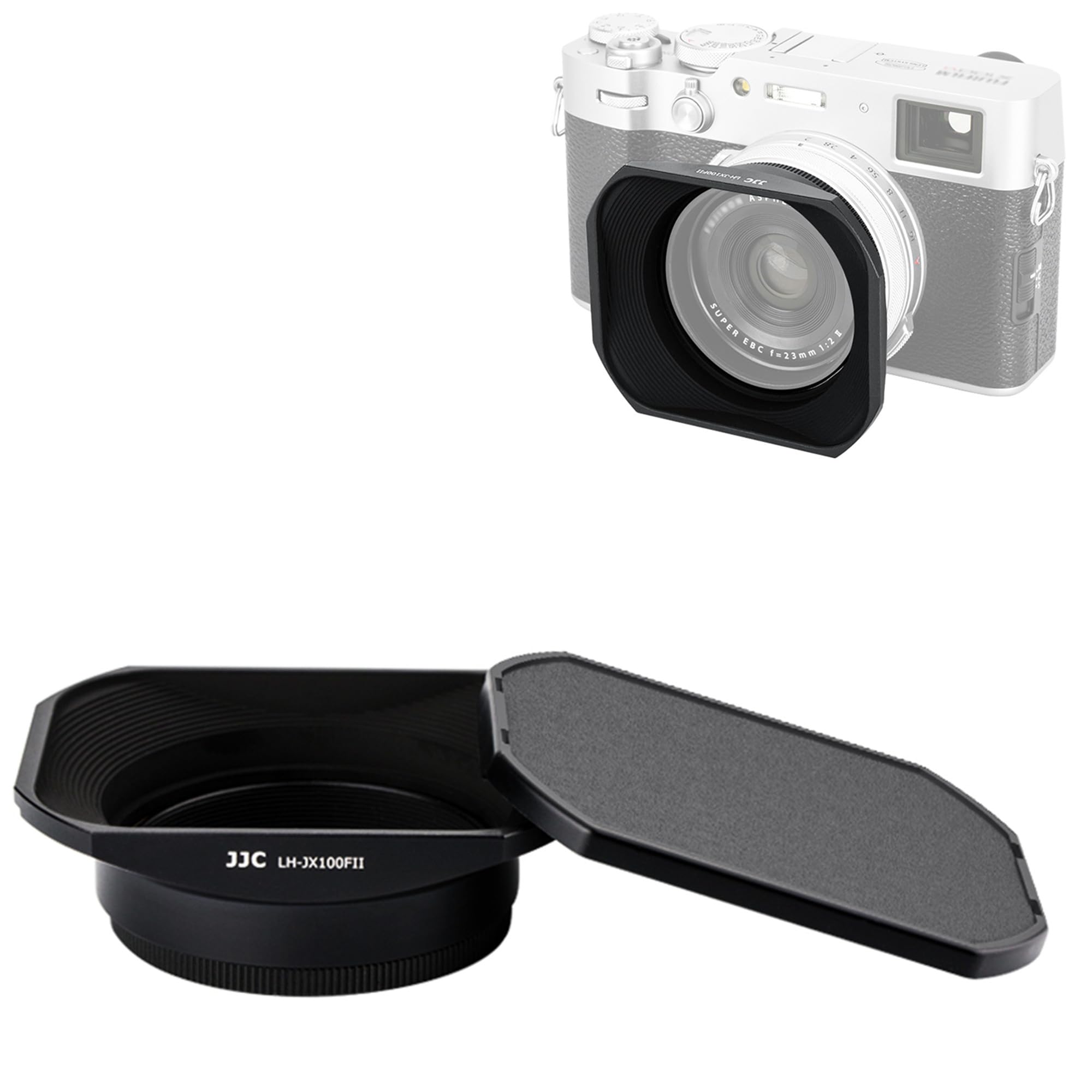 Metal Square Lens Hood With Lens Cap Protector & 49Mm Thread Filter Adapter Ring For Fujifilm X100Vi X100V X100F X100T X100S X10