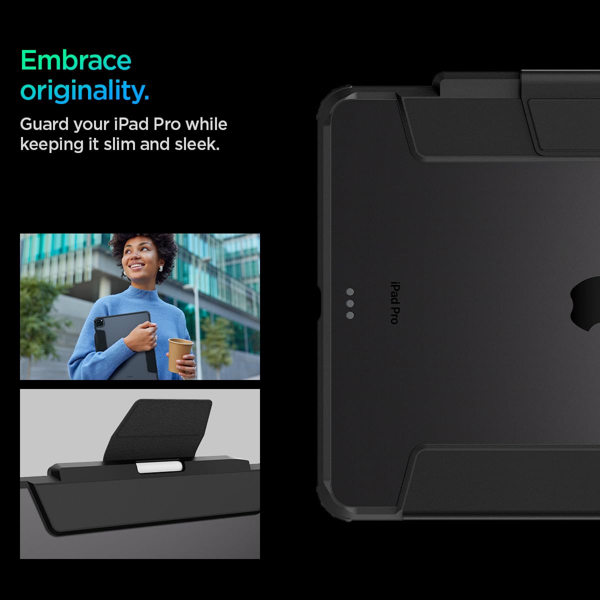 Spigen Ultra Hybrid Pro Designed For Ipad Pro 13 Inch Case M4 (2024) With Clear Transparent Back And Pencil Holder   Black