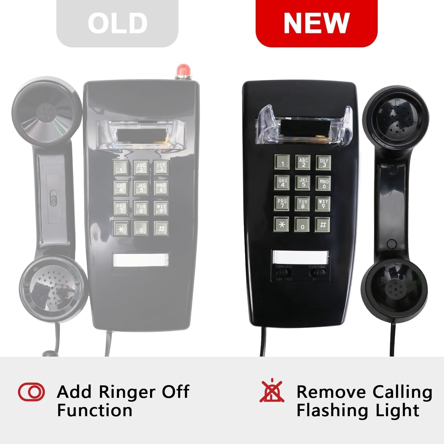 Sangyn Retro Wall Phone with Loud Ringer, Adjustable Volume, Vintage Design, Black, Model S-Bigua-UpgradeBlack