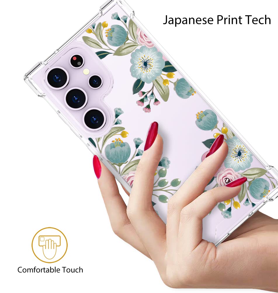 Topgraph Case Cute Flower Floral Clear For Women Girly Designer Girls For Galaxy S23 Ultra, Transparent Phone Case Flower Design