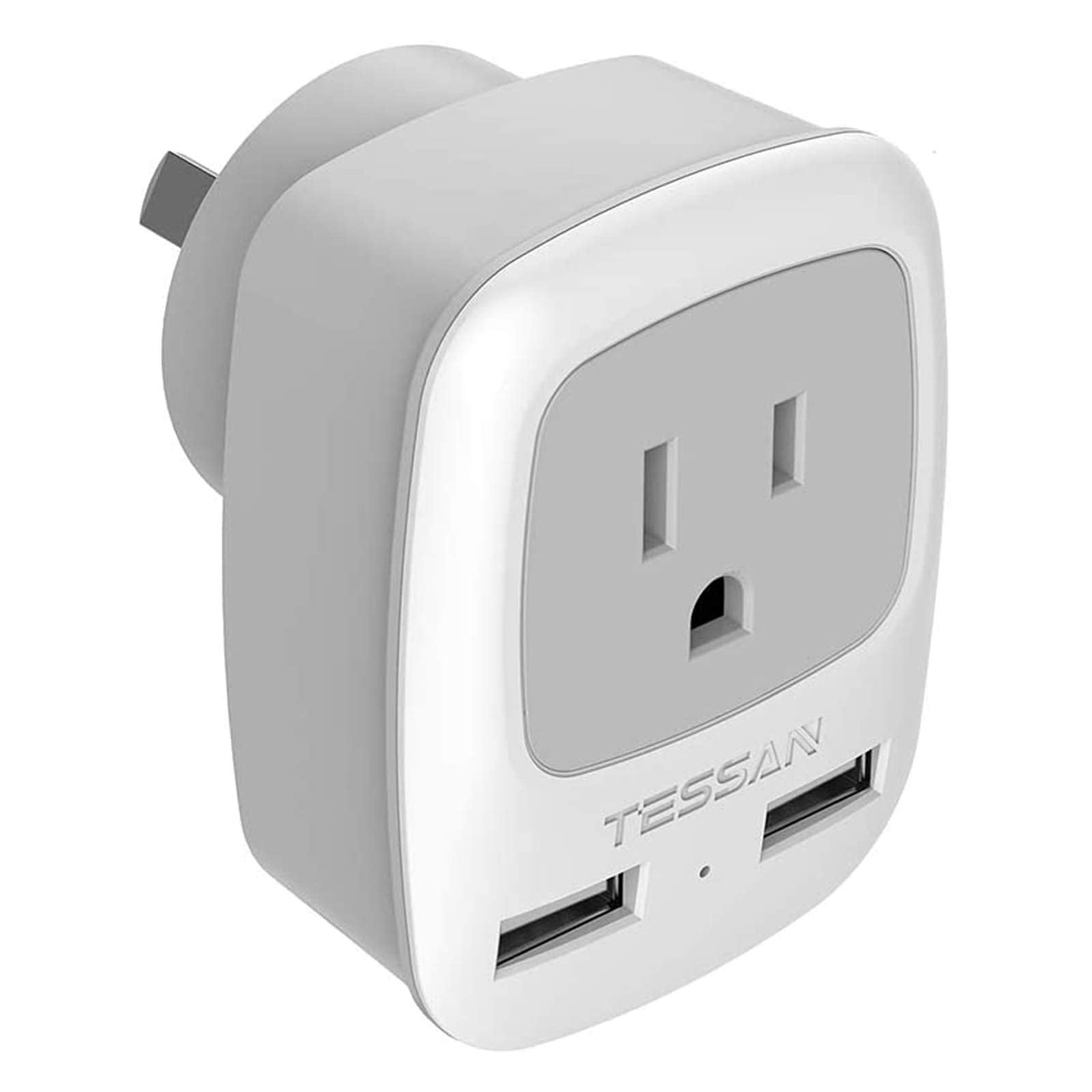 Tessan Australia New Zealand Power Plug Adapter, Australian Travel Adapter 3 In 1 Us Grounded Outlet With 2 Usb Ports For Usa To