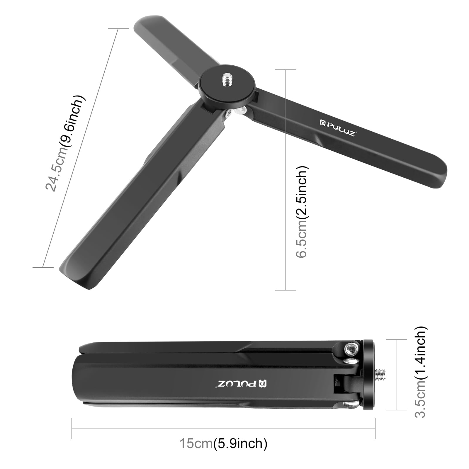 Puluz Mini Tripod | Desktop Tabletop Stand Compact Tripod For Dji Osmo Pocket 3 / Insta360 X4, Gimbal Handle Grip Stabilizer, Quick Fold Handle/Selfie Stick With 1/4 Inch Screw