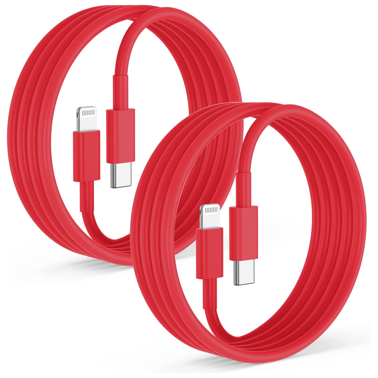 2Pack Red Fast Charger Cable 6Ft [Apple Mfi Certified], Usb Type C To Lightning Cable 6 Foot Apple Iphone Charging Cord For Apple Iphone 14 13 12 Pro Xr Xs Max X 8 Plus