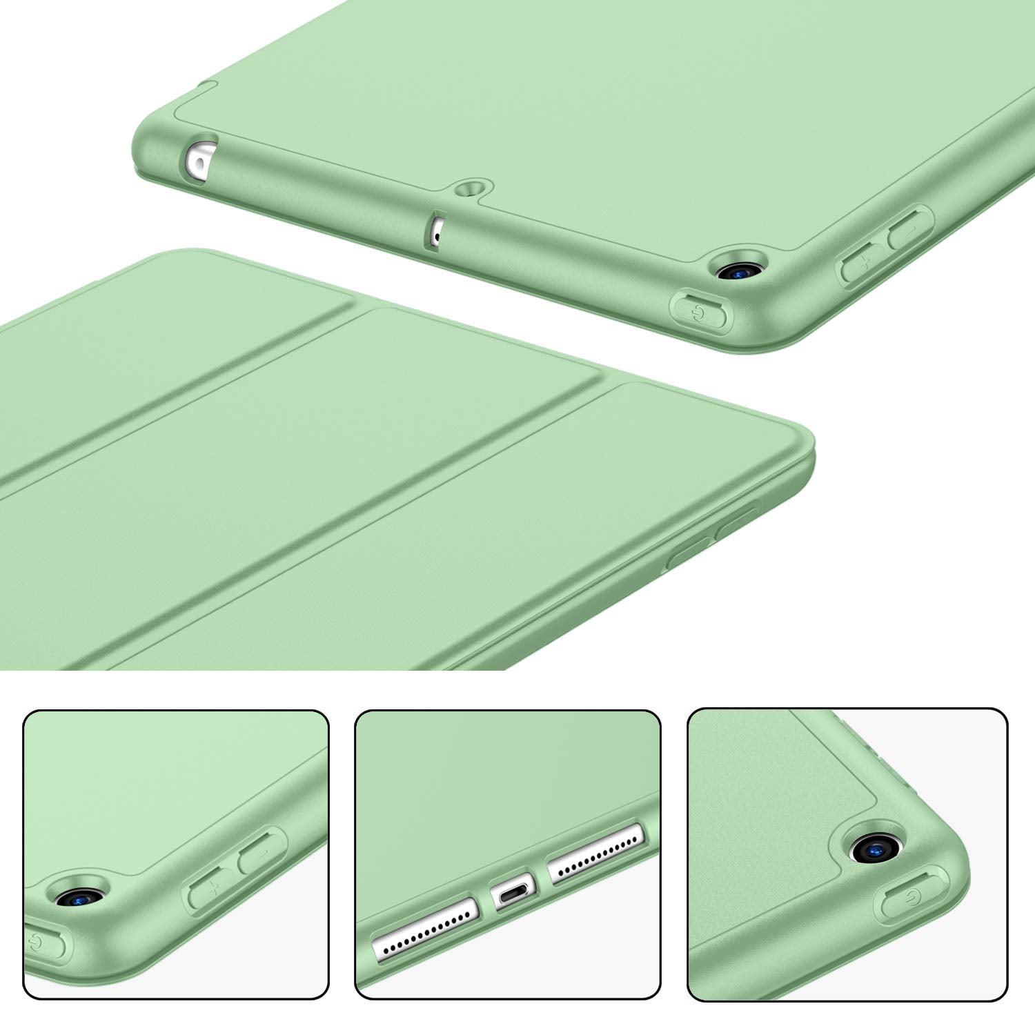 Imieet Ipad 9Th Generation Case 2021/Ipad 8Th Generation Case 2020 10.2 Inch With Pencil Holder, Ipad 7Th Gen 2019 Case With Soft Baby Skin Silicone Back, Auto Wake/Sleep Cover (Matcha Green)