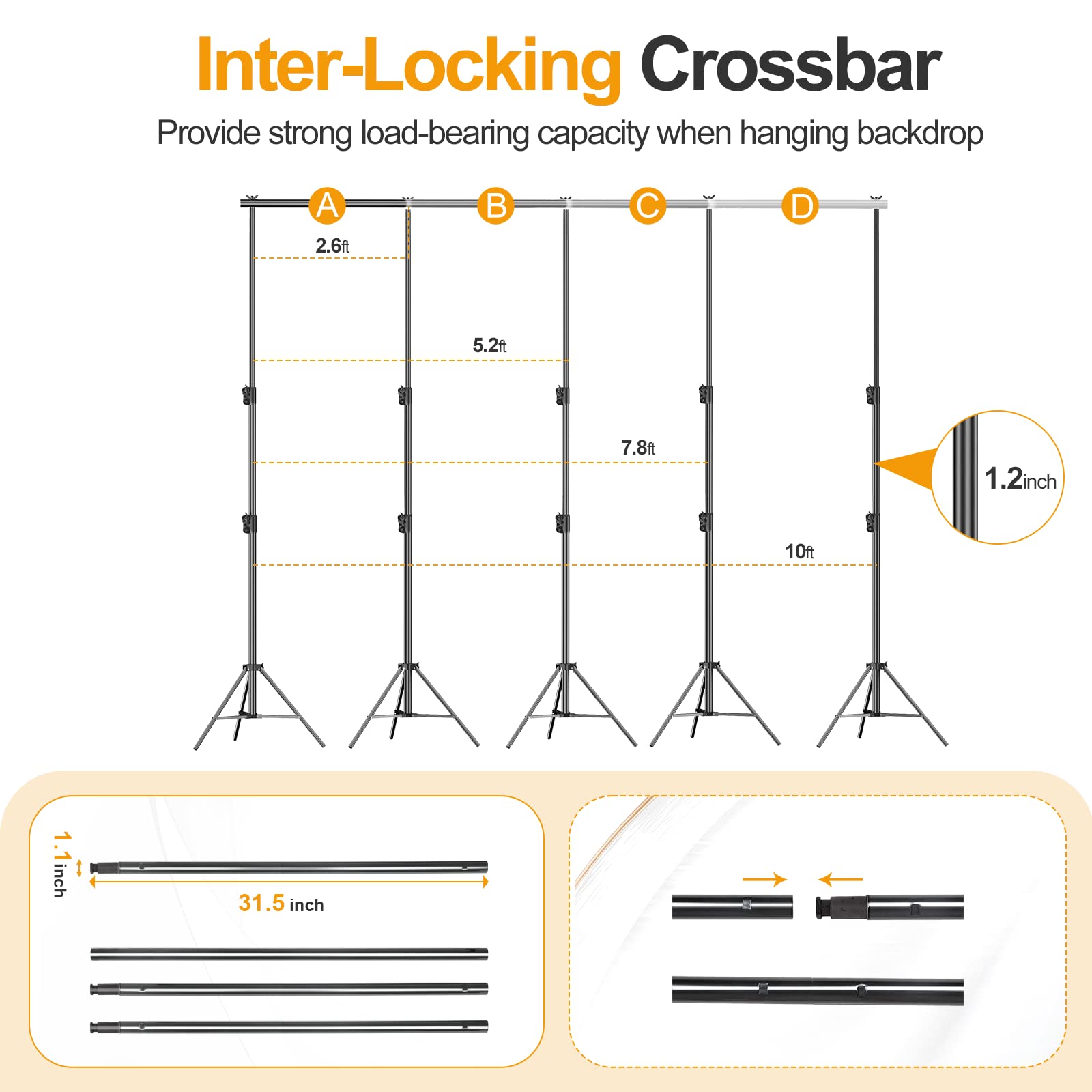 Emart Photo Video Studio 9.2 X 10Ft Heavy Duty Background Stand Backdrop Support System Kit With Carry Bag For Photography