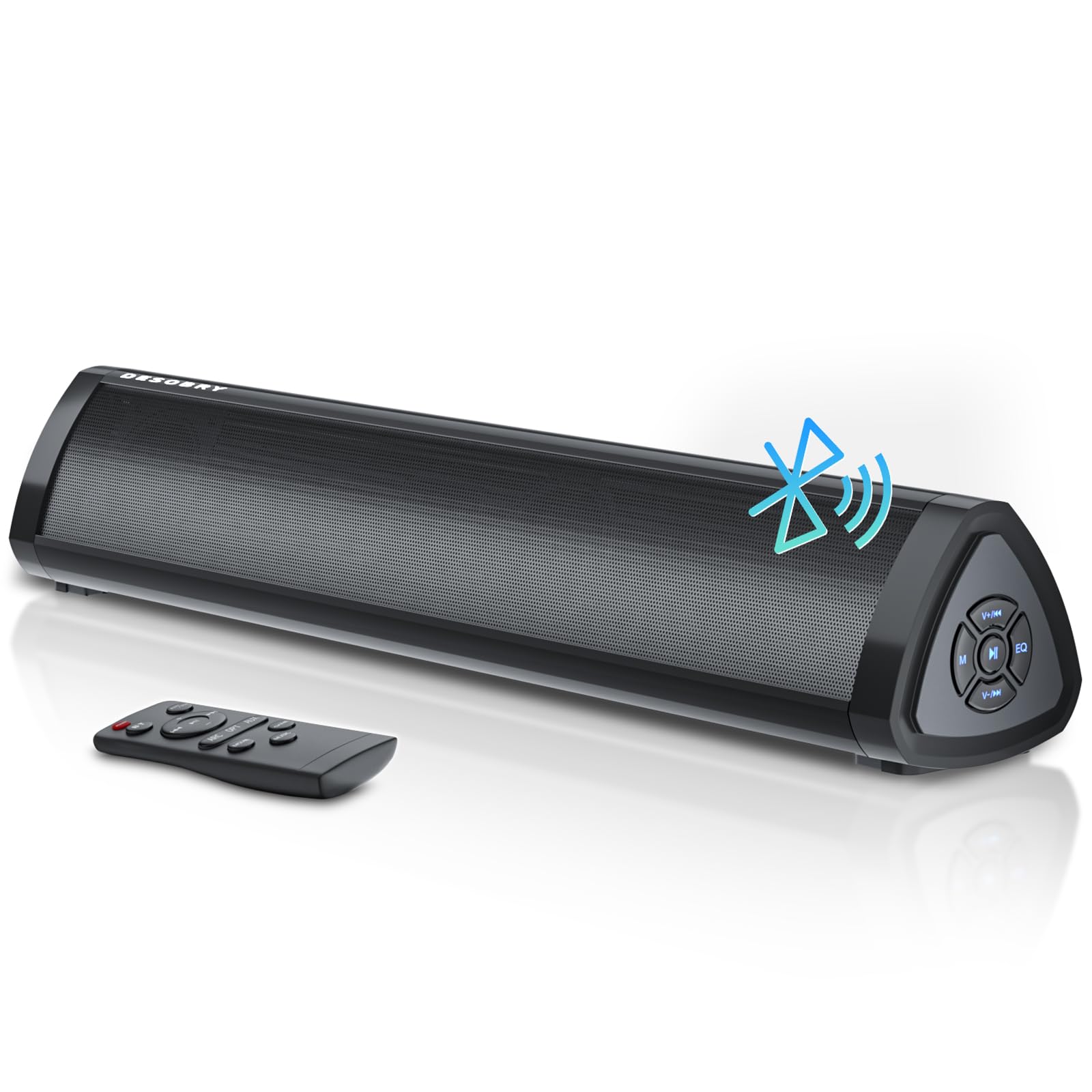 Desobry 16 Inch Sound Bar For Smart Tv, Small Soundbar With Surround Sound System, Bluetooth Sound Bar With Hdmi/Arc/Aux/Coaxial