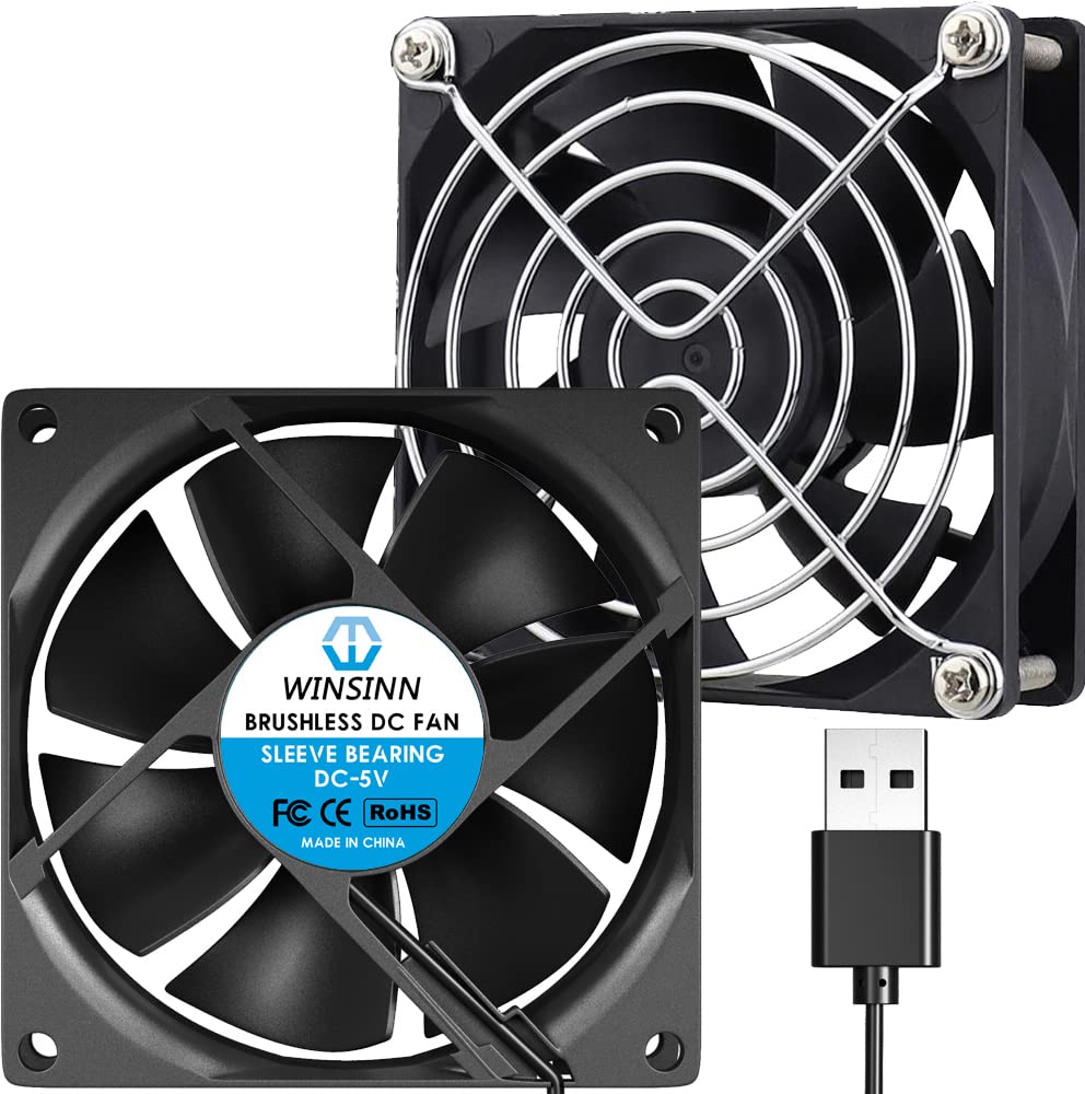 WINSINN DC 80mm USB Fan 5V 8025 Sleeve Bearing Brushless Cooling 80mmx25mm 2PIN (Pack of 2Pcs)