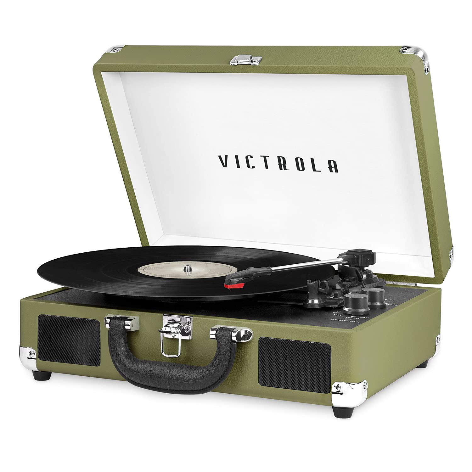 Victrola Vintage 3 Speed Bluetooth Portable Suitcase Record Player With Built In Speakers | Upgraded Turntable Audio Sound|Green