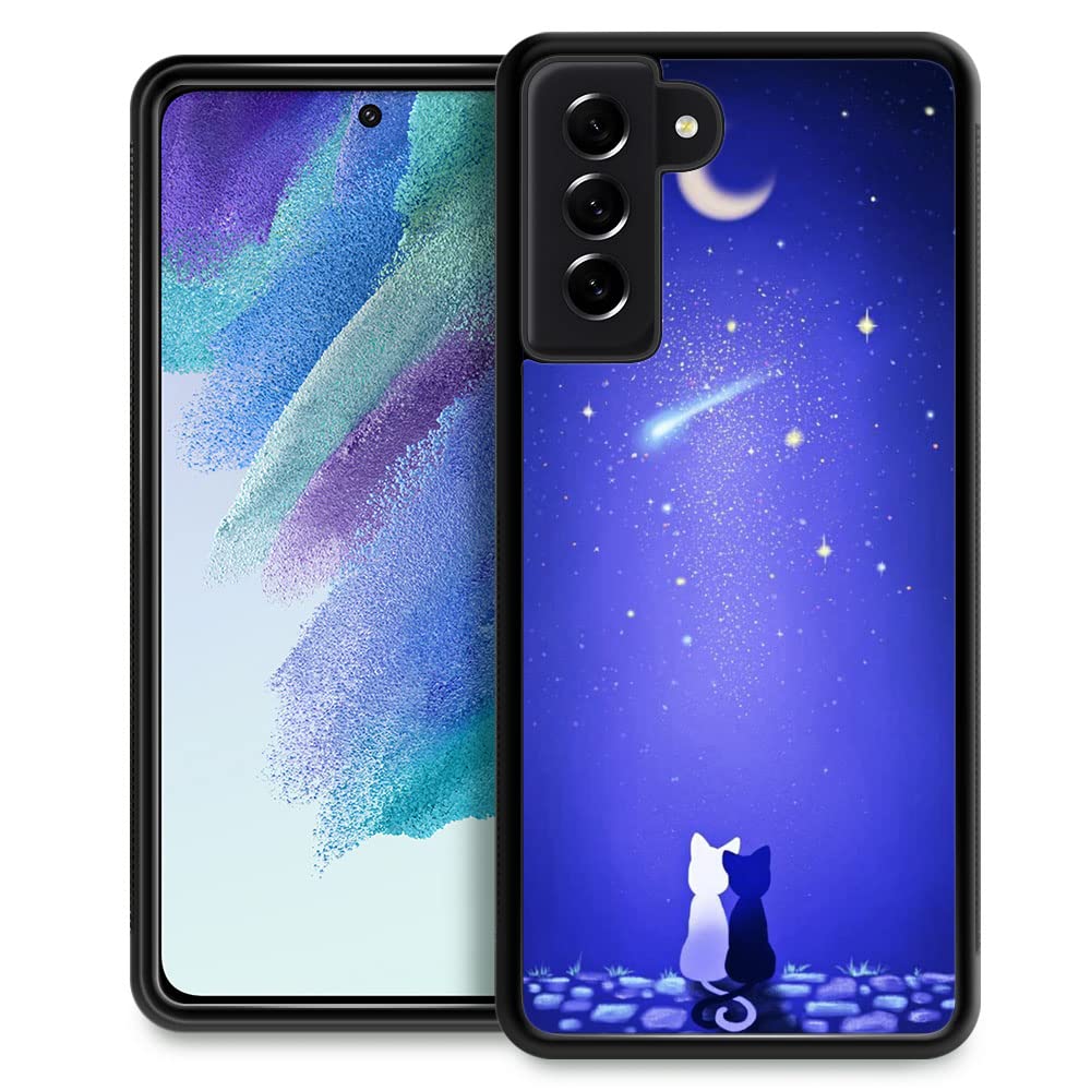 Zhegailian Compatible With Samsung Galaxy S23 Case,Blue Moon Cat Samsung Galaxy S23 Cases For Girls,Non Slip Soft Tpu Bumper Sho