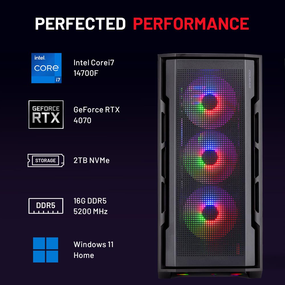Skytech Rampage Gaming Pc, Intel I7 14700F 2.1 Ghz (5.3Ghz Turbo Boost), Nvidia Rtx 4070 12Gb Gddr6X, 2Tb Ssd, 16Gb Ddr5 Ram 520