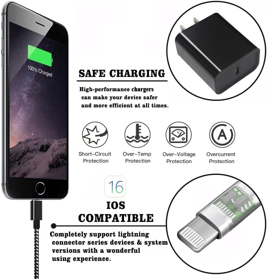 20W Usb C Fast Charger 10 Ft [Mfi Certified] Compatible With Iphone 14 13 12 11 Xs Xr X 8 Ipad, 2 Pack Pd Wall Charger Block With 10Ft Long Type C Lightning Cable (Black)