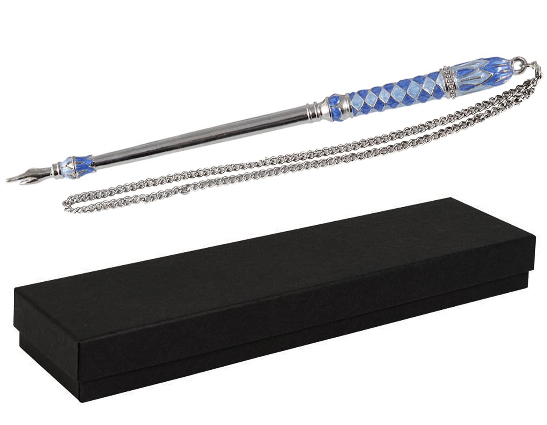 Elegant Silver Plated Yad Torah Pointer and Connected Chain Decorated with Multi Blue Tone Enamel - Decorative 8 Torah Scroll Re