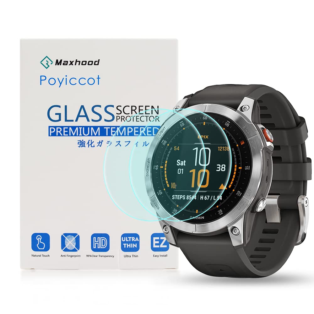 Poyiccot 2Pack Compatible With Garmin Epix Gen 2 Screen Protector, 9H Hardness Tempered Glass Screen Protector Compatible With G