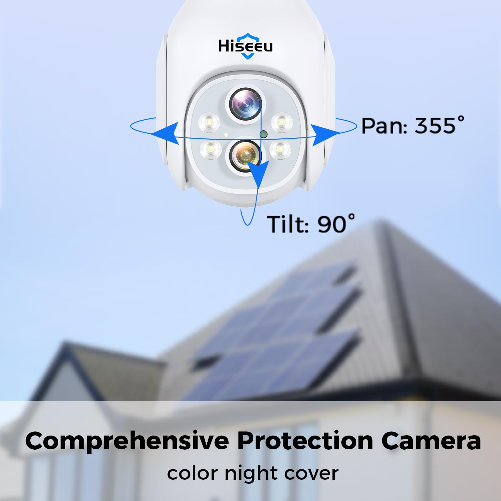 Hiseeu Wireless Security Camera System 2K Dual Lens [Wifi Pro& Plug In Power] No Subscription,10X Zoom Security System Outdoor Camera With 12'' Monitor Dvr,3Tb,4 Cam Kit With 350� Pan & Tilt,16Ch