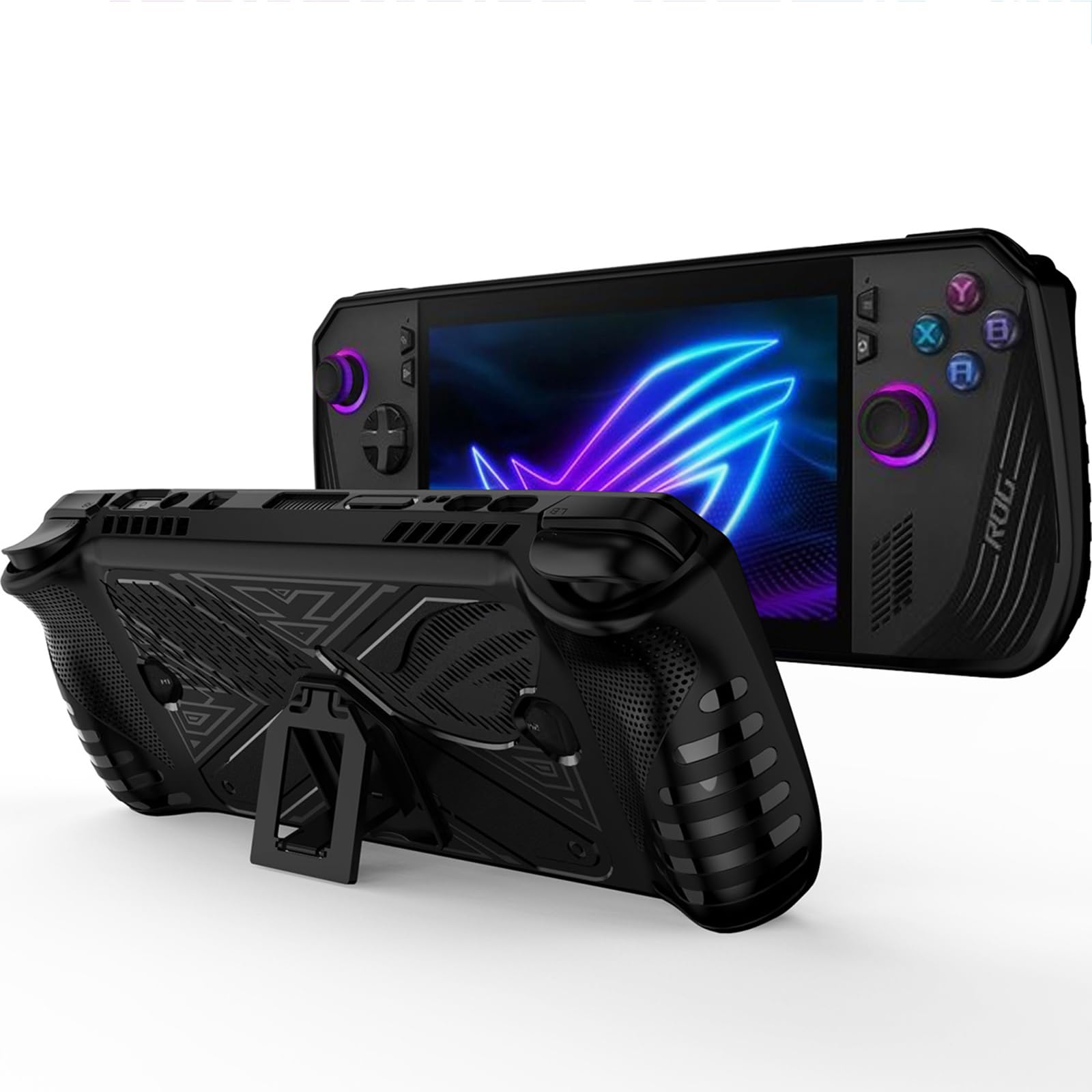 NINKI Grip Case for ASUS ROG Ally X Case with Stand Silicone 2024,Hard Shockproof Non-Slip Slim Protective Bumper Skin Wrap for 