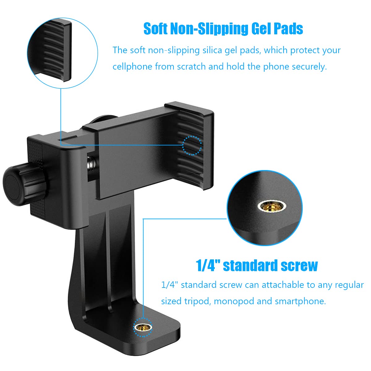 Cell Phone Tripod Mount Holder, Smartphone Tripod Cell Phone Holder Mount Adapter Clip, Digtal Camera Bracket Selfie Lens Monopo