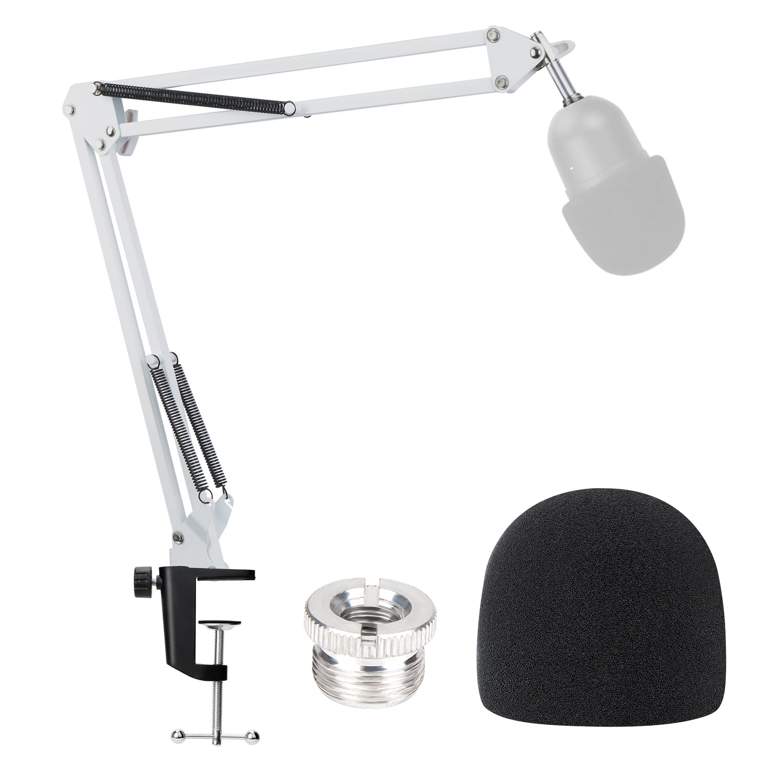 YOUSHARES Razer Seiren Mini Boom Arm with Pop Filter   Mic Stand with Foam Cover Windscreen Compatible with Razer Seiren Mini Streaming Microphone(White)