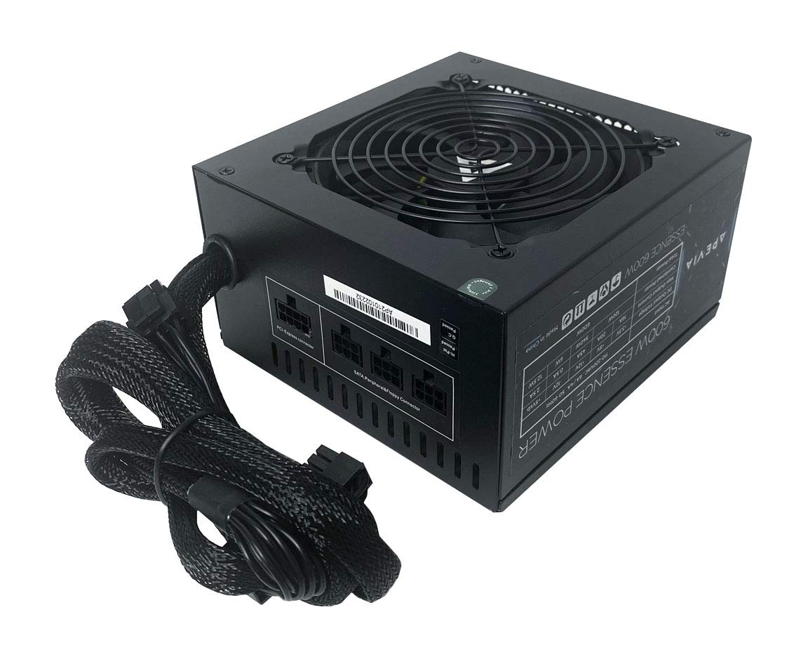 Apevia Atx Es600W Essence 600W Atx Semi Modular Gaming Power Supply With Auto Thermally Controlled 120Mm Black Fan, 115/230V Swi