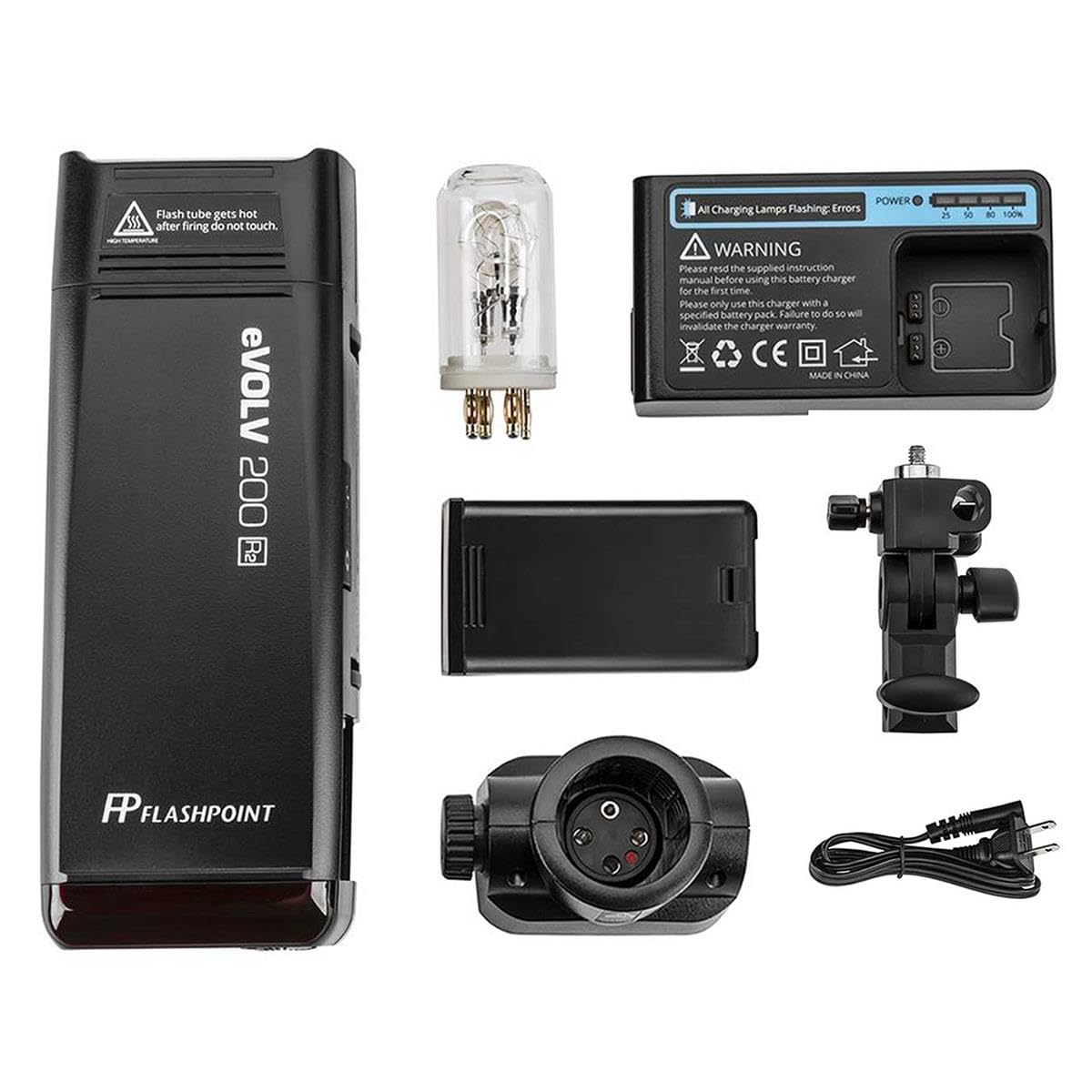 Flashpoint eVOLV 200 R2 TTL Pocket Flash Kit - 200Ws, 1/8000 HSS, 500 Full Power Flashes, 0.01-1.8s Recycling w/2900mAh Battery,